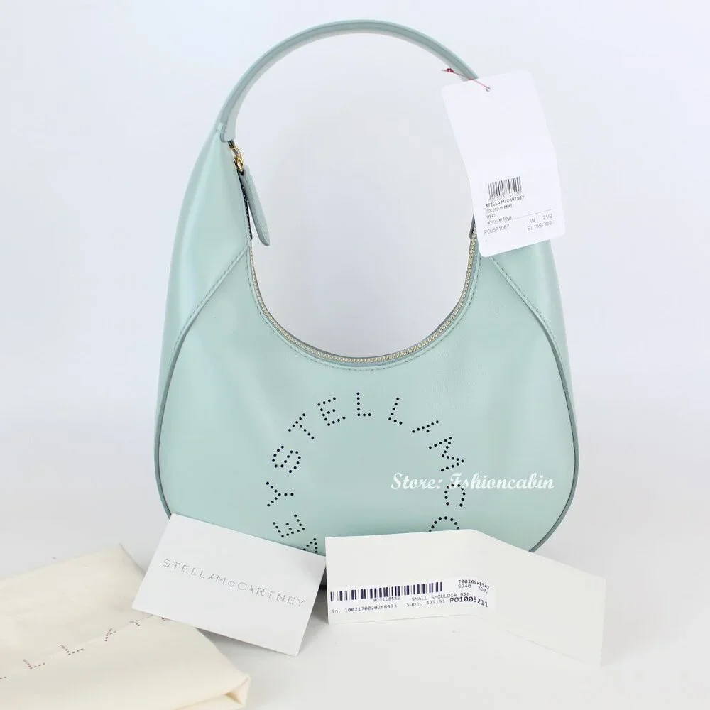 NEW STELLA MCCARTNEY Hobo Bag, Logo, Vegan Leather, Mint Green Shoulder Bag